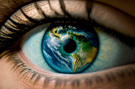 Earth Globe in multicolored human eye.の素材