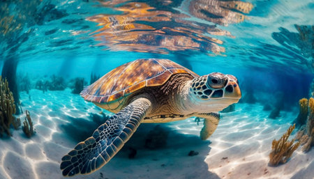 background of a beautiful turtle photographed in a dive.の素材