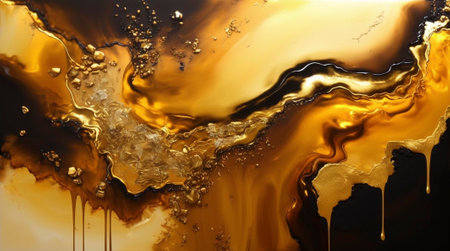 Abstraction. Fluid art. Natural luxury. The style includes swirls of marble or ripples of agate. Very beautiful gold paint with the addition of gold powderの素材