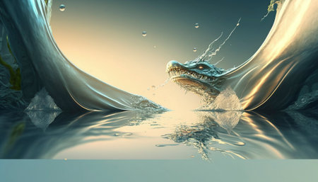 Illustration of a water dragon that splashesの写真素材