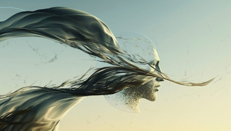 Splash of water in the form of a woman face, abstract Liquid Flying Girl. aigenerativeの写真素材
