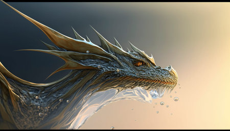 Illustration of a water dragon that splashesの写真素材