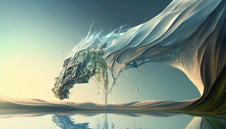 Illustration of a water dragon that splashesの写真素材