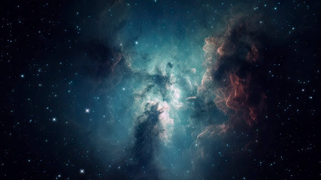Nebula, cluster of stars in deep space. Science fiction art. aigenerativeの素材