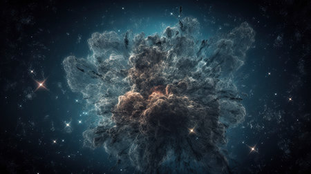 Glowing huge nebula with young stars. Space background. ai generative.の素材