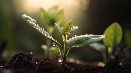Growing plant,Young plant in the morning light on ground background,New life concept.Small plants on the ground in spring.fresh,seed,Photo fresh and Agriculture concept idea.の素材