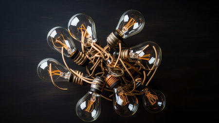 tungsten light bulb lit on black background, idea concept. aigenerativeの素材