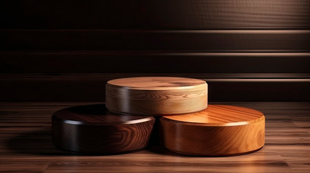 wood podium presentation mock up, Wooden show cosmetic product display stage pedestal designの素材