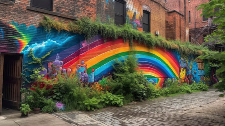 Rainbow mural in Brooklyn, New York. Brooklyn is the most densely populated of the five boroughs of Brooklynの素材