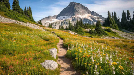 Trail in Mount Rainier National Park, Washington, USA.の素材