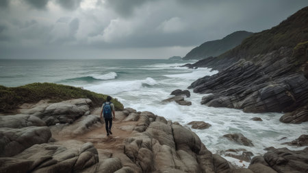 Panoramic view of the rocky coast of the Atlantic Ocean.の素材