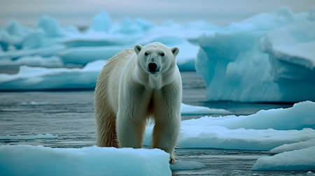 Polar bear (Ursus maritimus) on the pack ice, north of Svalbard Arctic Norwayの素材