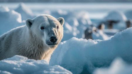 Polar bear (Ursus maritimus) on the pack ice, north of Svalbard Arctic Norwayの素材