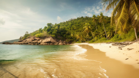Tropical beach with palm trees and sand in Koh Samui, Thailandの素材