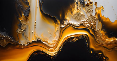 Artistic decoration made of golden resin. Epoxy resin paint, abstract backgroundの素材