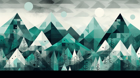 Mountain landscape background with forest and snowflakes. Vector illustration.の素材