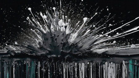 3d illustration of splashes of paint on a black background.の素材