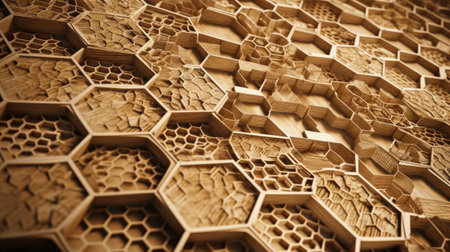 Wood texture background. Close-up view of hexagon pattern.の素材