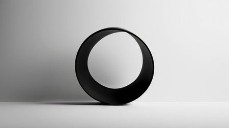 3d rendering of a black circle on a white background with shadowsの素材
