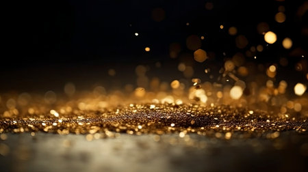 Golden glitter bokeh on black background with copy space for your textの素材