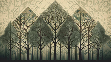 Trees in the forest with grunge background. Vector illustration.の素材