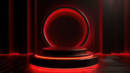 3d render, abstract background, round podium, neon light, empty spaceの素材