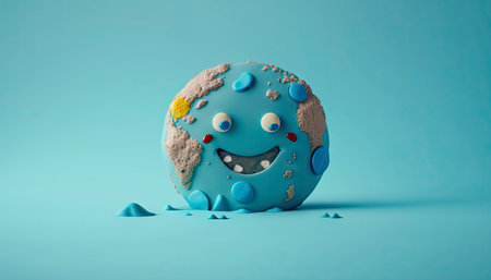 Funny cookie with blue glaze on a blue background. 3d renderingの素材