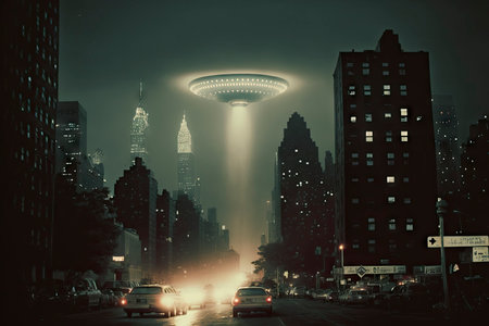Night view of New York City, United States of America, USAの素材