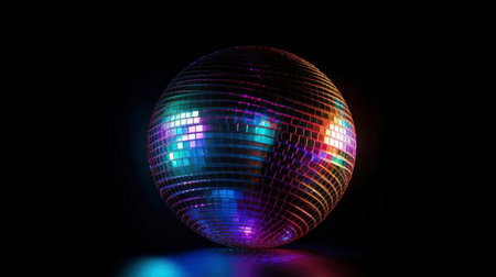 Disco ball on a black background. 3d rendering, 3d illustration.の素材