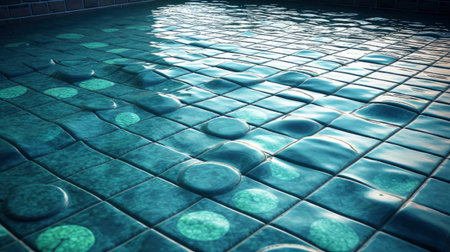Ceramic tile floor in swimming pool. Abstract background and texture.の素材
