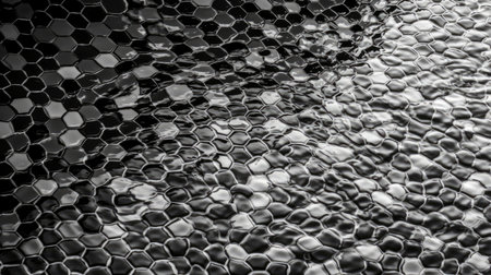 Abstract black and white background of the hexagon pattern in the waterの素材