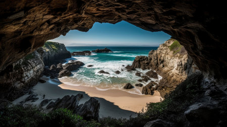 Panoramic view from the cave on the Atlantic coast of Portugalの素材