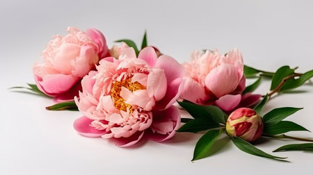 Beautiful peonies on a white background. Close-up.の素材