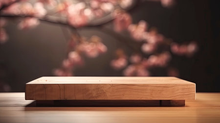 Empty wooden table in front of cherry blossoms background. for product displayの素材