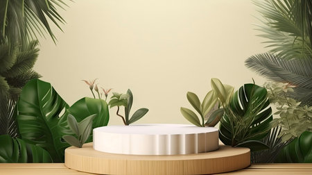 Podium in tropical forest for product presentation. ai generativeの素材
