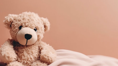 Cute teddy bear on the bed, soft focus background.の素材