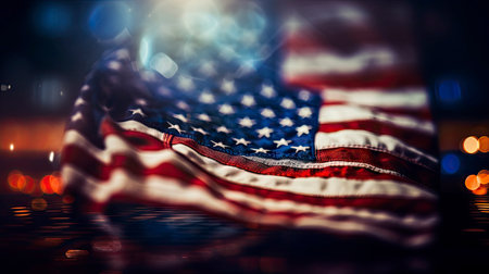 American flag with bokeh background. USA Independence Day concept.の素材