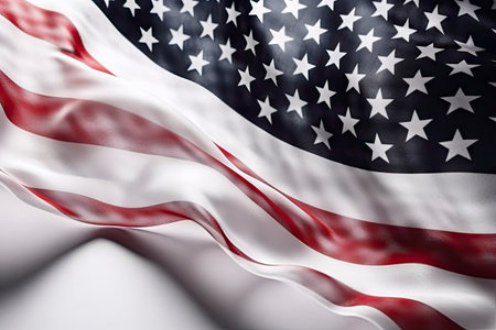 Closeup of rippled United States of America flag, 3D renderingの素材