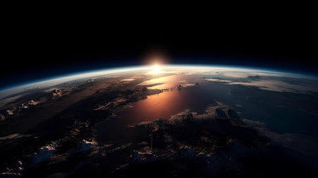 Planet earth globe view from space showing realistic earth surface and world map as in outer space point of view. ai generativeの素材