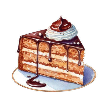 Watercolor cake, piece of cake. It can be used for card, postcard, cover, invitation, wedding card, mothers day card, birthday card, menu, recipe. Oh generative.の素材