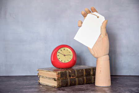 Wooden model for product price sample. Retro style