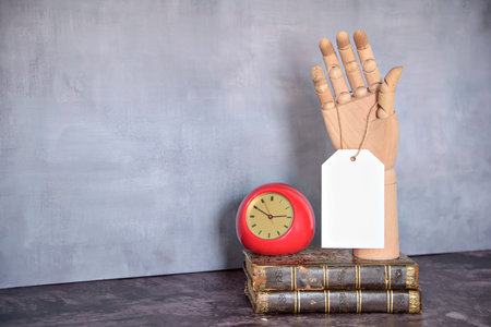 Wooden model for product price sample. Retro styleの写真素材