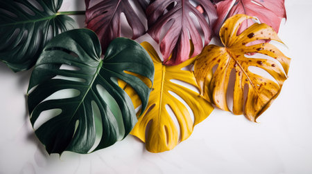 Beautiful leaves of Monstera multi-colored. Ai generativeの素材