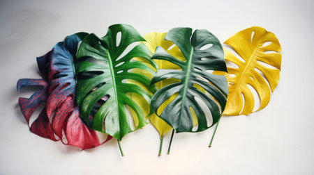 Beautiful leaves of Monstera multi-colored. Ai generativeの素材