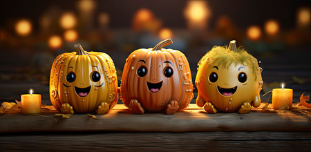 Funny halloween pumpkins on scary background. Illustrations perfect for tickets, flyers, advertising, etc.の素材