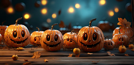 Funny halloween pumpkins on scary background. Illustrations perfect for tickets, flyers, advertising, etc.の素材
