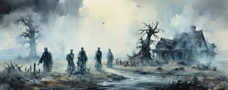 Halloween Party Card, Couple in love on the night of all the deadの素材