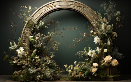 Wedding bouquet and rings. Background for congratulations on Women's Day, International Women's Day, wedding invitationsの素材