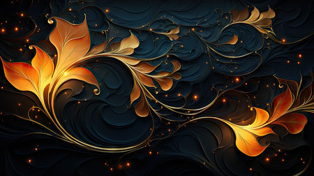 abstract background with gold and black swirls, vector illustration.の素材