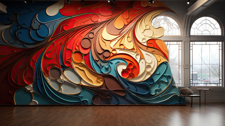 3d render of interior design with abstract pattern on the wall.の素材